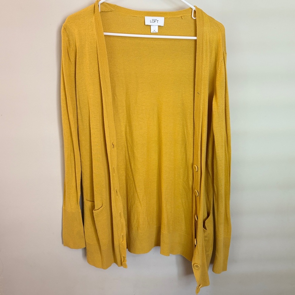 Ann Taylor LOFT Mustard Yellow Button Front Cardigan (M)